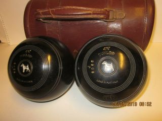 2 Antique Vintage Dunlop Australian Bocce Balls Lawn Bowling W/leather Bag