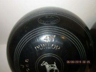 2 Antique Vintage DUNLOP Australian Bocce Balls Lawn Bowling w/Leather BAG 5