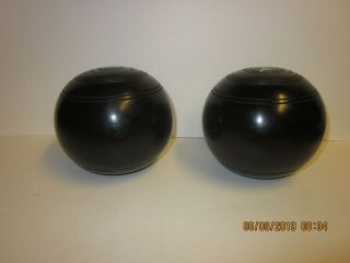 2 Antique Vintage DUNLOP Australian Bocce Balls Lawn Bowling w/Leather BAG 8