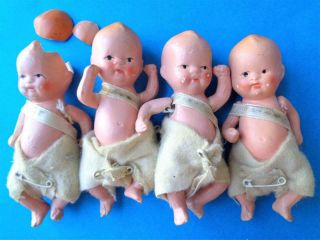 4 Small Antique Bisque Baby Dolls Made In Japan 4 " Jointed Dollhouse Size