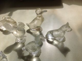 Early American Glass Farm Ainimals (7) Dog,  Goose,  Duck,  Pig,  Swan,  Squirrel