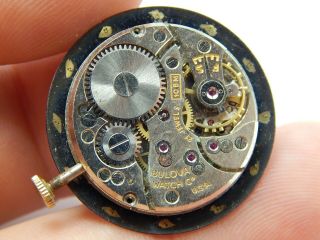 Vintage 1956 Bulova 10bm 21 Jewel Watch Movement With Black Dial And Hands