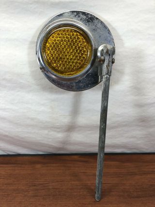 Vintage Antique Motorcycle Accessory Rear View Mirror With Amber Glass Reflector