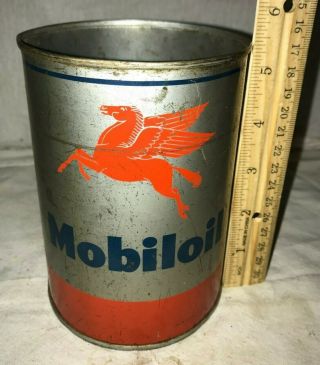 Antique Mobiloil Mobil Motor Oil Tin Litho 1qt Can Vintage Gas Station Pegasus
