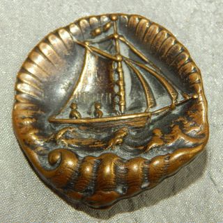 Antique Vintage Brass Picture Button Sailing Ship " Cutter " Extra Large 222 - A