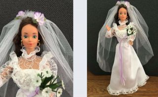 Vintage Barbie Friend Tracy Bride 1980’s Steffie Face Wedding Gown Veil