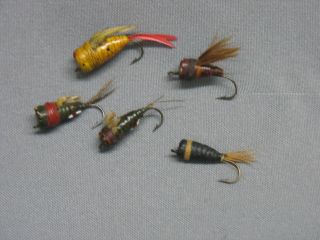Vintage/antique Fishing Lures - 5 Fly Rod Baits - Pflueger Float - Rite Bass Bugs -