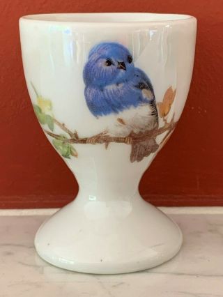 Antique Porcelain Egg Cup - Around 1900 - Blue Bird On A Branch