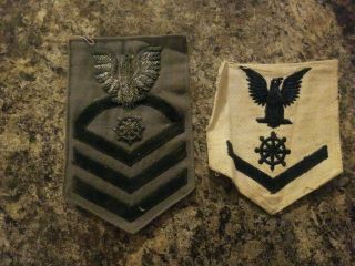 Antique U.  S.  Navy Bullion Quartermaster Rating Patch And Dress Whites Patch Wwii