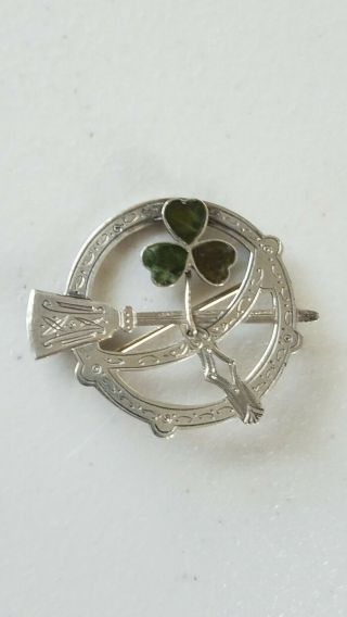 Antique Sterling Silver Connemara Marble Irish Pin/brooch - Signed