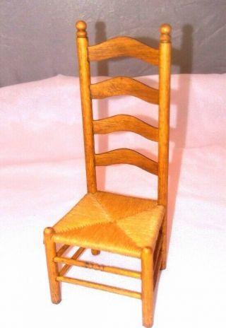 Vintage Dollhouse Miniature Unsigned Chair Ladder Back With Rush Seat