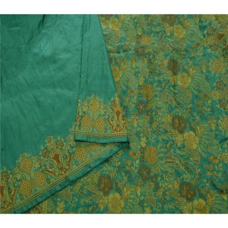 Sanskriti Vintage Green Saree Pure Silk Woven Craft 5 Yd Fabric Premium Sari
