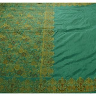 Sanskriti Vintage Green Saree Pure Silk Woven Craft 5 Yd Fabric Premium Sari 2