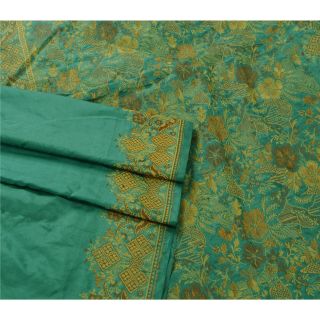 Sanskriti Vintage Green Saree Pure Silk Woven Craft 5 Yd Fabric Premium Sari 3