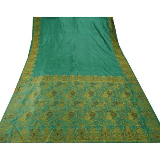 Sanskriti Vintage Green Saree Pure Silk Woven Craft 5 Yd Fabric Premium Sari 4