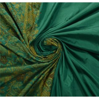 Sanskriti Vintage Green Saree Pure Silk Woven Craft 5 Yd Fabric Premium Sari 5