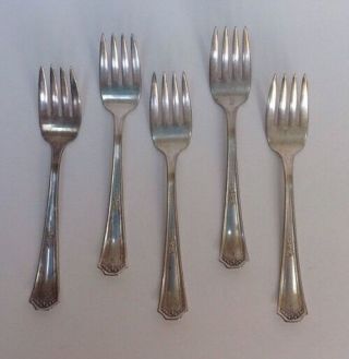 5 National Silver Co Salad Forks Ns Co Silver Plate Pattern " National Nine "