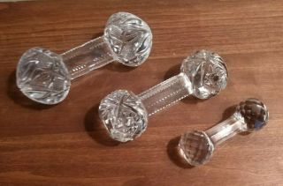 Vintage Crystal Glass Star Pattern Knife Rests Barbel Shape 6,  5,  3.  5 Inches Euc