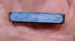 Vtg Antique Deco Sterling Silver Blue Guilloche Enamel Hair Clasp Clip