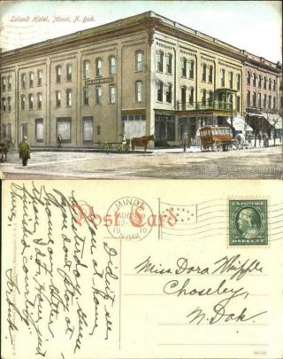 1910 Minot,  Nd Leland Hotel Ward County North Dakota Antique Postcard 1c Stamp