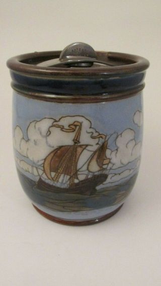 Antique Royal Doulton Tobacco Jar Humidor / Sailing Ship,  Nautical,  Seascape Nr