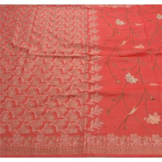 Tcw Vintage Saree 100 Pure Silk Embroidered Red Woven Craft Soft Fabric Sari