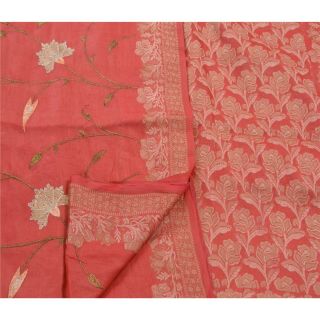 Tcw Vintage Saree 100 Pure Silk Embroidered Red Woven Craft Soft Fabric Sari 3