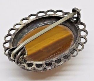 Antique Victorian Tigers Eye Brooch Mounted On Silver 2