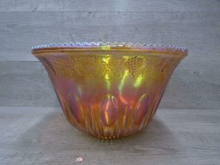 Large Orange Indiana Carnival Glass Punch Bowl Rimmed Edges