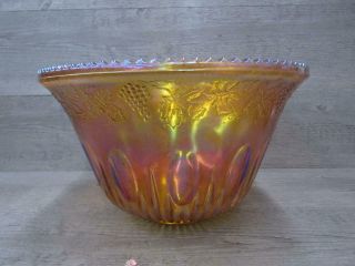 Large Orange Indiana Carnival Glass Punch Bowl Rimmed Edges 2