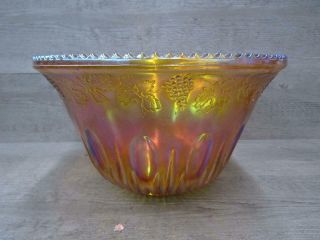 Large Orange Indiana Carnival Glass Punch Bowl Rimmed Edges 3