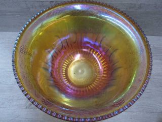 Large Orange Indiana Carnival Glass Punch Bowl Rimmed Edges 4