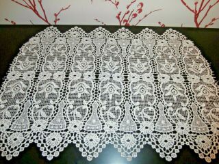 Pretty Vintage Style Silky White Cotton Lace Table Runner 20 " X 15 "