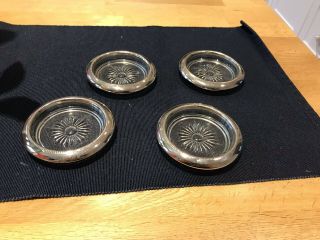 Vintage Silver Plated And Cut Glass Decorated Wine Glass Coasters X 4 Art Deco