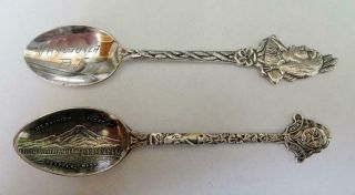2 Small Vintage Sterling Silver Souvenir Spoons,  Indian Heads And Totem Pole.