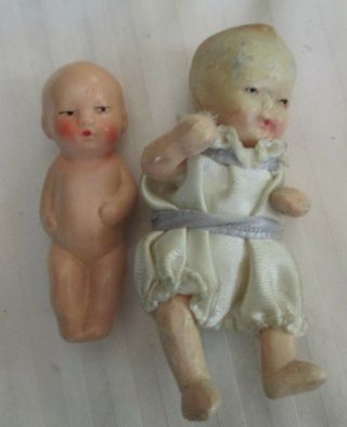 2 Vintage Miniature Dollhouse Composition Baby Dolls - Germany