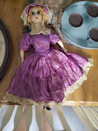 26 " Antique Vintage Composition Cloth Body,  Celluloid,  Boudoir Bed Doll