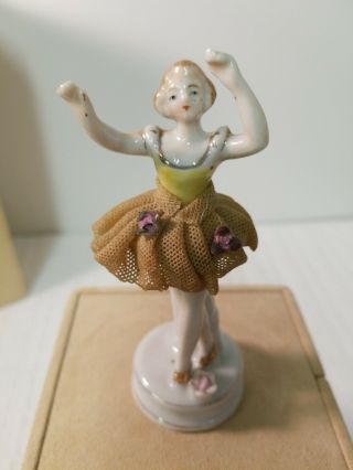 Vintage Porcelain Ballerina Dancer Figurine Dresden Style Lace Japan