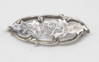 Antique Sterling Silver Sweetheart Brooch Hand Chased Heart & Ivy 1911 Hallmark
