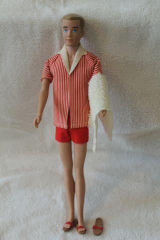 Vintage 1964 Blonde Ken Doll W/ Red Trunks,  Jacket And Sandals