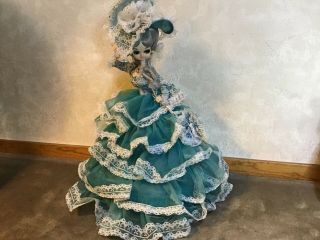 Vintage Bradley Southern Belle Big Eyed Doll Blue Dress Hoop Skirt Lace