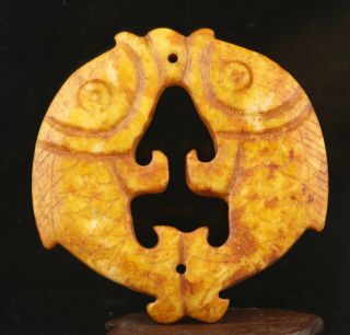 Chinese old natural jade hand - carved statue double fish pendant 3.  1 inch 5