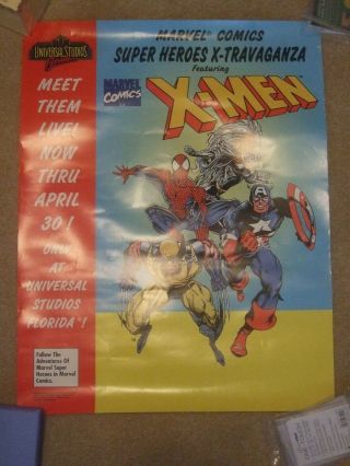 Universal Studios Florida Vintage Marvel X - Men Heroes Comics Poster 17x22