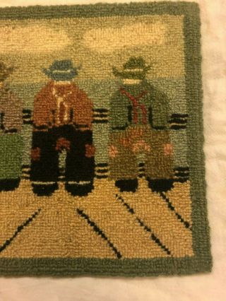 Small tabletop decorative vintage antique needlepoint rug with boat and sailors 4