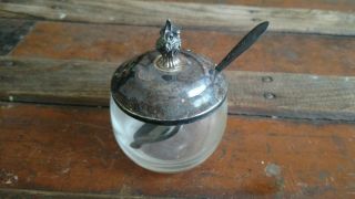 Antique Glass Sugar Bowl With Carlton Silver Plated Spoon