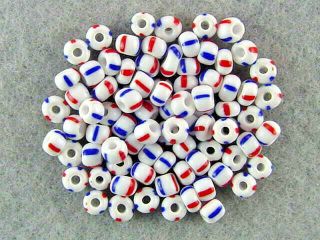 160 - Venetian - Antique - Micro - Trade - Glass - Beads - With - White - Deep - Blue - Red - Stripes
