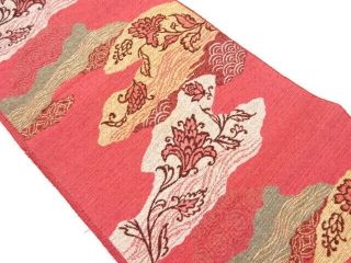89942 Japanese Kimono / Antique Nagoya Obi / Tsumugi / Haze & Flower