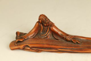 Chinese old boxwood hand carving Buddha play the piano Incense inserted decorate 2