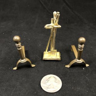 Dollhouse Miniature Fireplace Tools Set And Andirons 1:12