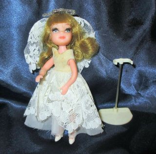 Vintage Uneeda Bride Tiny Teens Mini 5 " Doll With Stand 1960s